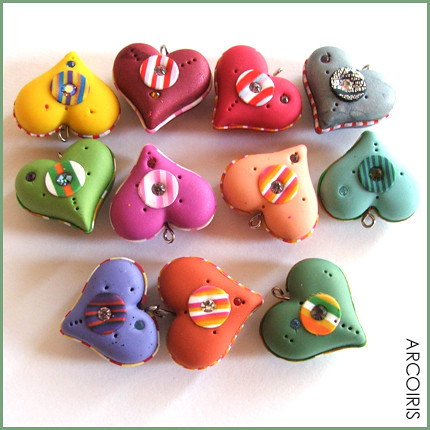 New polymer clay heart puffy beads