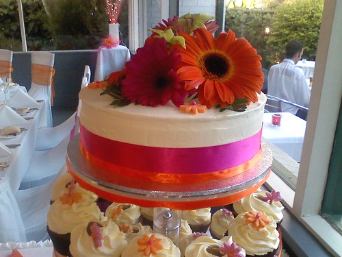 pink wedding cake orange