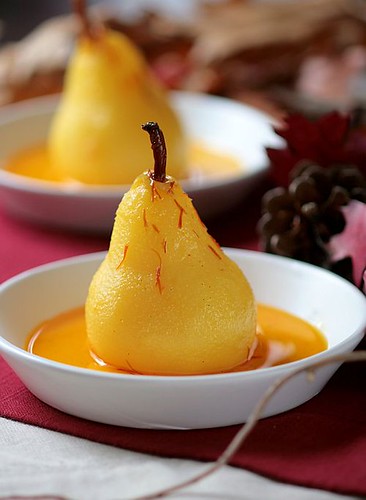 Saffron &amp; Vanilla Poached Pears