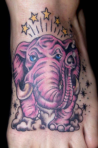 pink elephant tattoo. tattoo of a pink elephant malia reynolds