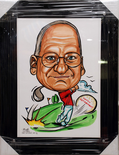 Golfer caricature AP Chartering in acrylic frame