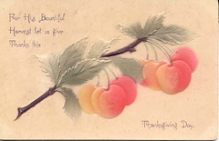Vintage Thanksgiving postcard Embossed Cherries
