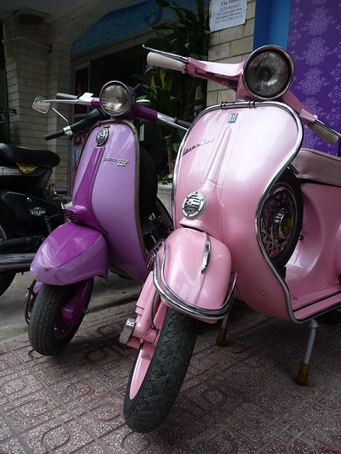 Vintage Vespa and Lambretra scooters in fab shades