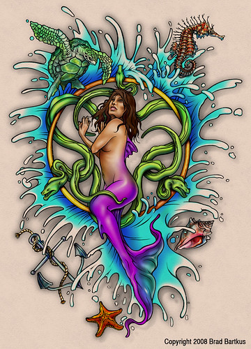 Mermaid Tattoo Work in progressDrawn with pencil and colored in 