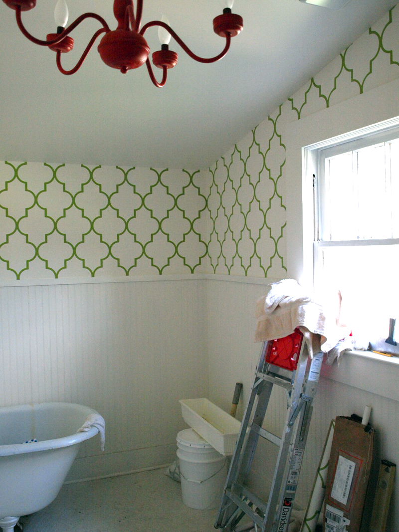 Our bathroom wallpaper is almost completed! I'm so excited!