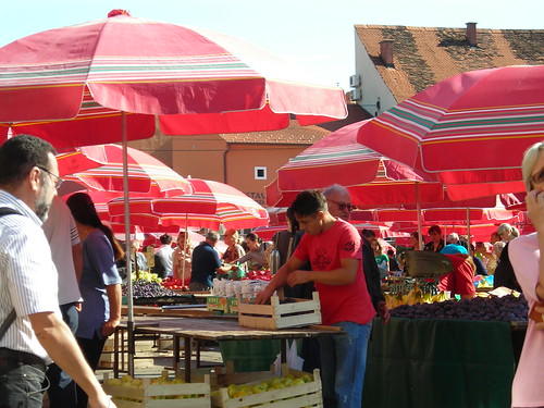 Red Umbrellas on the Zagreb Market