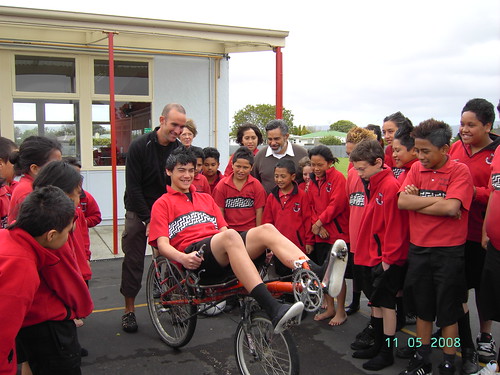 Students at Takaro School in Palmerston North, New Zealand try out the recumbent