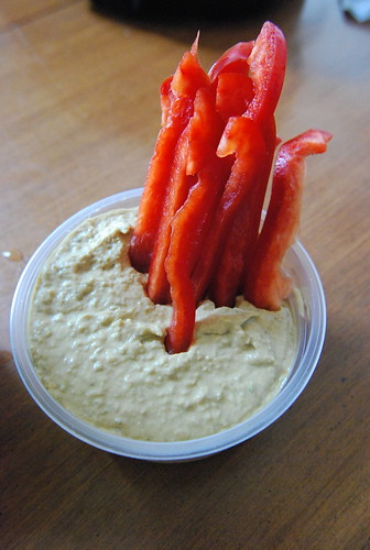 Red peppers with lentil dip