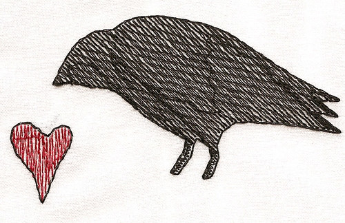 wool crow with heart