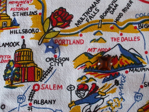 embellished Portland and Mt. Hood on my curtains