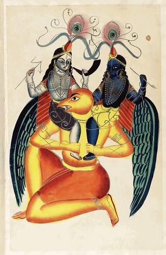0010- Garuda- Vishnu con forma de pajaro montado por Krishna y Badarama