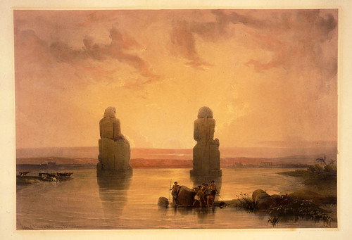 013- Estatuas de Memnon en Tebas durante la inundacion- David Roberts- 1846-1849