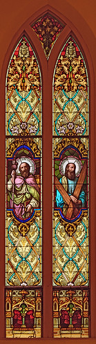 Saint Cecilia Roman Catholic Church, in Bartelso, Illinois, USA - stained glass window of the Apostles James the Greater and Andrew