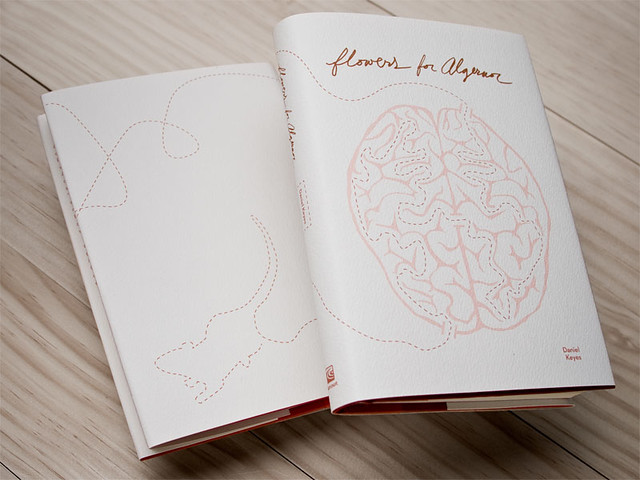 Flowers for Algernon: book cover. Simple illustrations reveal the comparison 