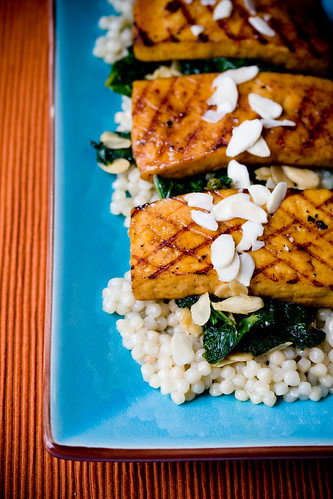 Marmalade Tofu with Kale and Lemon Pearl Couscous