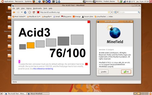Firefox 3.1 alpha 1 et son score de 76 / 100 au test acid3