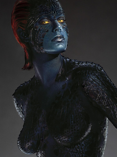 Mystique from X Men Costume Yellow eyes red hair blue scaly skin nudity