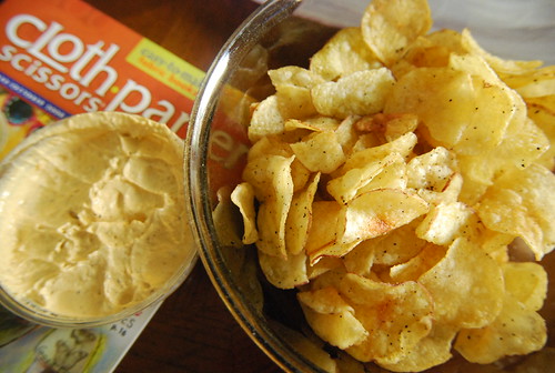 Salt and pepper chips and butternut squash dip