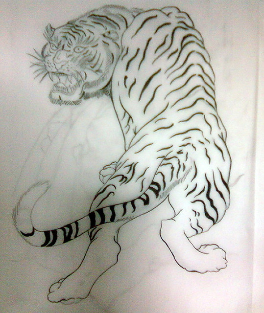 Japanese tattoo flash, tiger, tattoo sketch