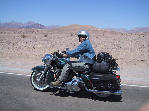 Tristan on a rented Harley, Death Valley, Spring 2002