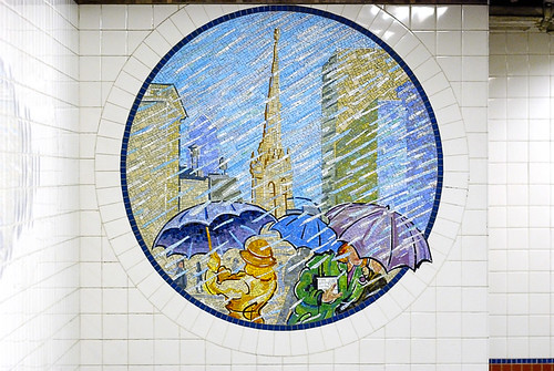 rain mosaics in subway