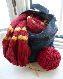 Gryffindor Scarf WIP in S.P.E.W Tote (rec. in HP swap)