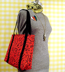 Red Quilted Scribbles Tote