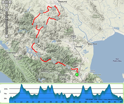 Marin Century 2008 100km Course Map