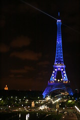 Eiffel Tower wearing Europe colors