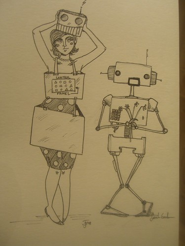 Sketch of pretend robot-girl and a robot
