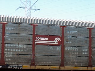 A former Conrail auto rack in transit. Mc Cook Junction. Mc Cook Illinois. January 2007.