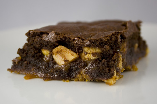 Chocolate Brownies with Caramel Peanut Butter and Peanuts