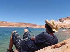 Mike fishing at The Chains, Glen Canyon