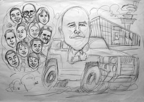 group caricatures for Edwards Lifesciences pencil sketch