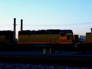 Relective red markings. The Union Pacific M-19A Diesel Shop. Chicago Illinois. November 2007. by Eddie from Chicago