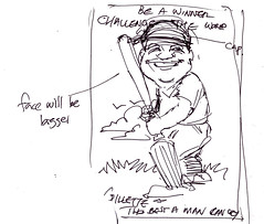 Gillet caricature cricket player draft