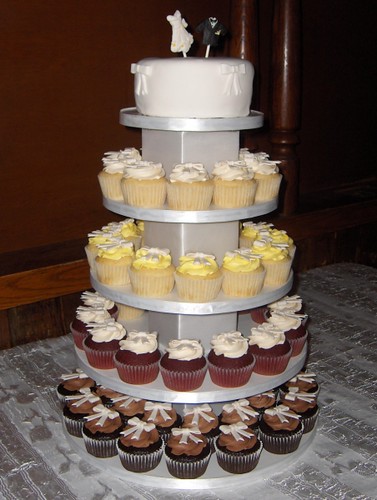 Cupcake Tower for a White Wedding Custom white cupcake tower with chocolate
