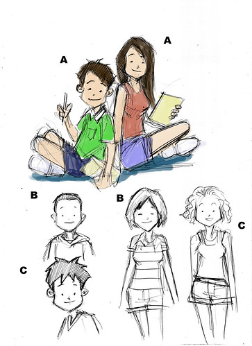 The Learning Boutique mascots pencil sketches (colour schemes)