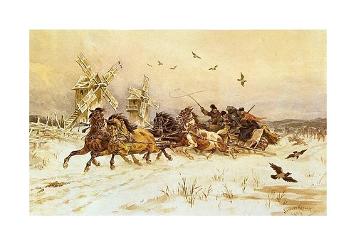 020- Lobos atacando a un trineo 1879-acuarela-Juliusz Kossak