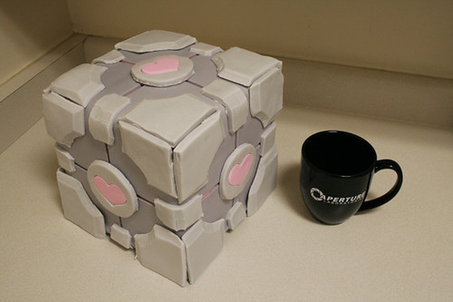 My first attempt at the Weighted Companion Cube cake.