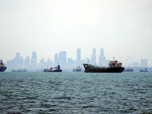 Singapore skyline with ships