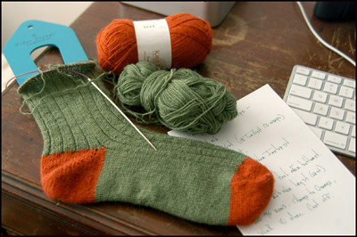 Man Sock, in Orange and Green