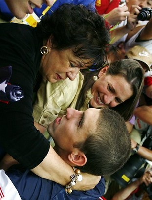 Mom Debbie Phelps and Michael Phelps at Beijing