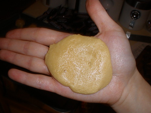 The dough · First flatten a tablespoon size ball into your hand 