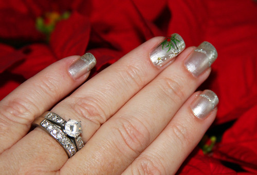 Christmas Manicure Closeup Silver Glitter French on Silver Pearl with 