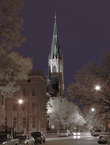 Saints Peter and Paul Roman Catholic Church, in Saint Louis, Missouri, USA - exterior at dusk 2