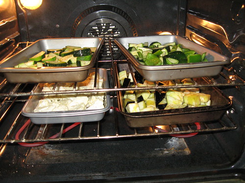 roasting cauliflower, epplant, zucchini and green peppers