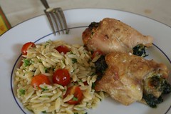 spinach + brie chicken with tomato orzo