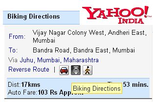 Yahoo Maps India has Biking Directions