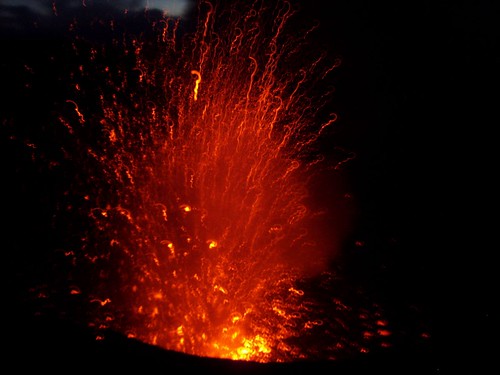 Mt. Yasur erupting at night 